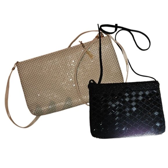 Whiting & Davis Vintage Mesh Evening Bags Set Of 2 Black & White Elegant Clutche - Picture 1 of 11